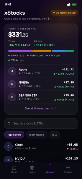 xStocks list from the product design